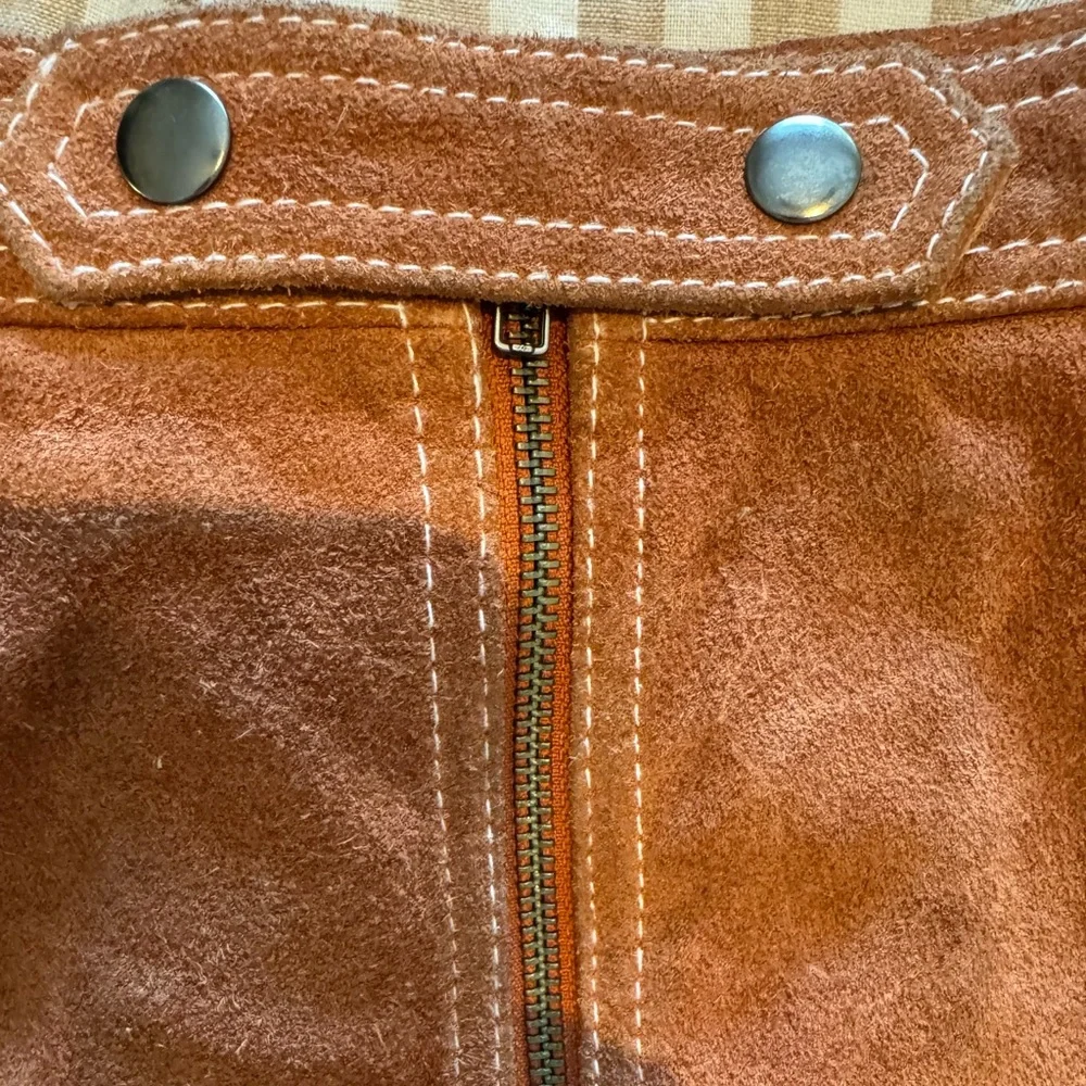 Topshop Genuine Leather Rust Brown Mini Skirt Front Zip Size US 8 - Picture 7 of 8